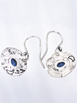 Sapphire Ancient Silver Coin Earrings