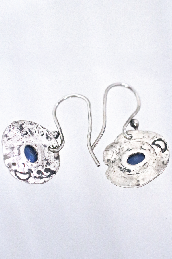 Sapphire Ancient Silver Coin Earrings