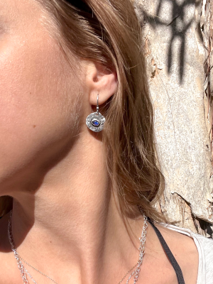 Sapphire Ancient Silver Coin Earrings