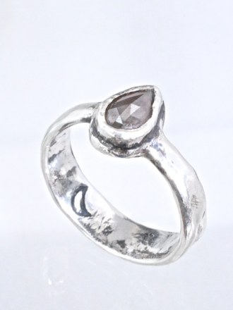 Silver Rose Cut Tear Drop Diamond Ring