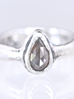 Silver Rose Cut Tear Drop Diamond Ring