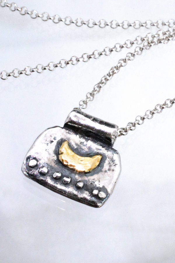 Gold Moon Silver Calendar Necklace