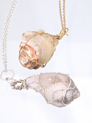 Sea Shell Fossil Wrapped Silver Necklace