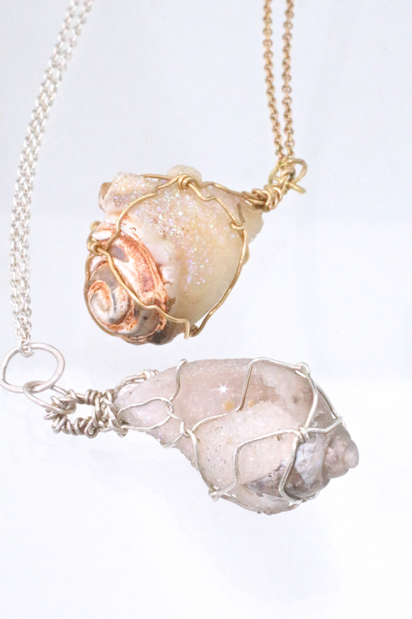 Sea Shell Fossil Wrapped Silver Necklace