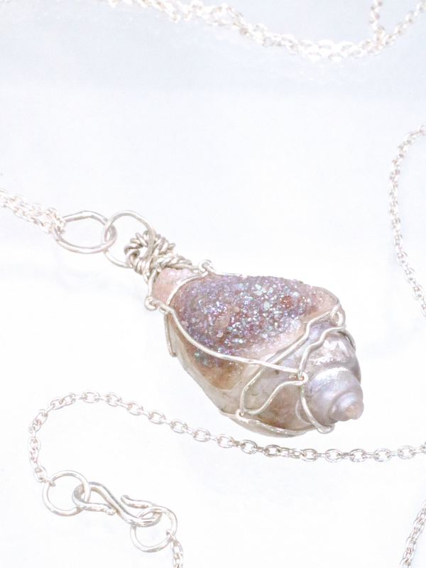 Sea Shell Fossil Wrapped Silver Necklace