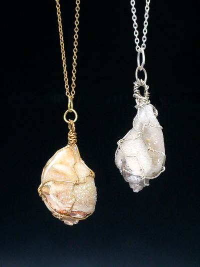 Sea Shell Fossil Wrapped Silver Necklace