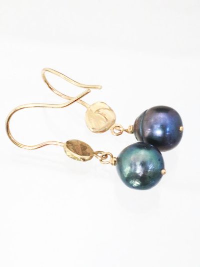 Gold Star Dark Pearl Drop Earrings