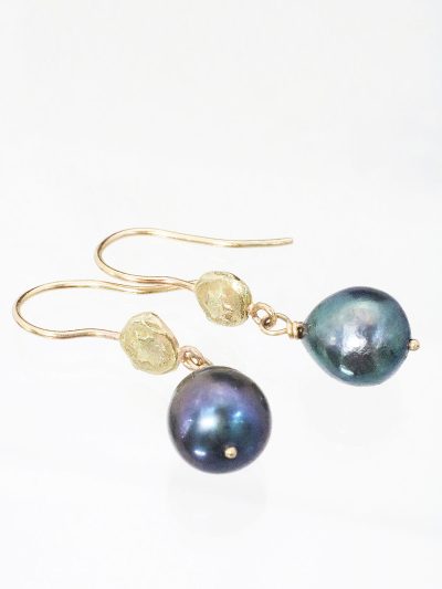 Gold Star Dark Pearl Drop Earrings