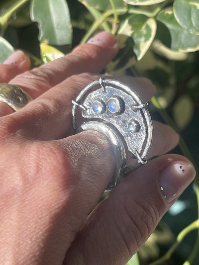 Silver Rainbow Moonstone Spell Ring