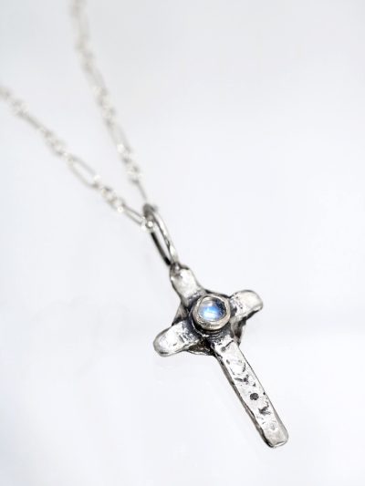 Silver Rainbow Moonstone King Arthur Cross Necklace