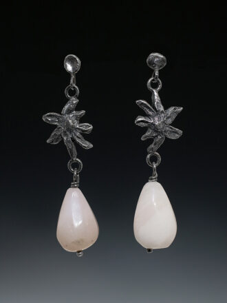 Silver Dark Flower Pink Opal Earrings