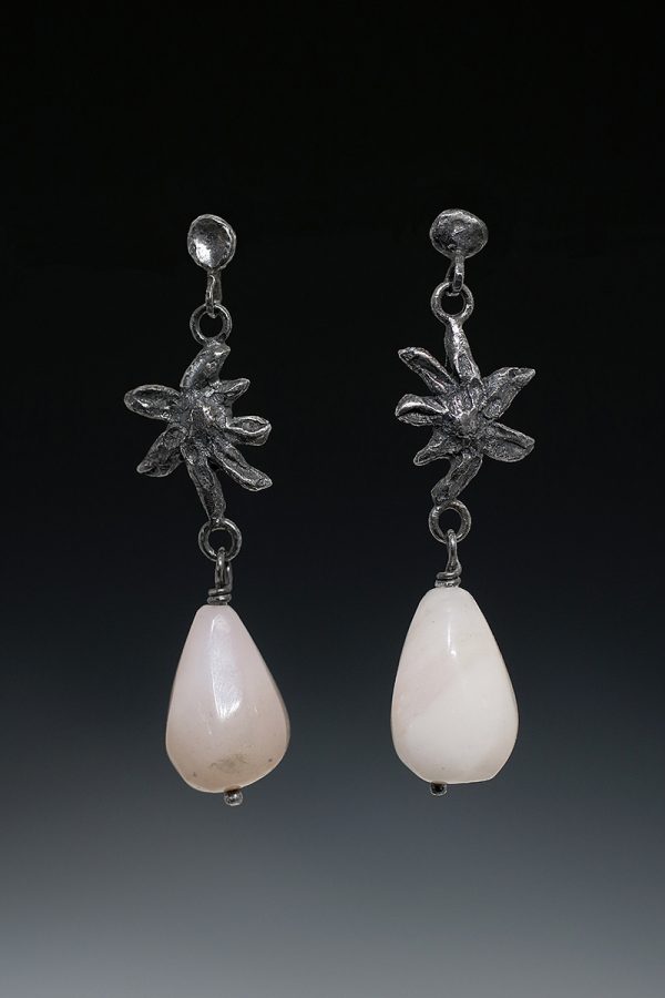 Silver Dark Flower Opal Earrings