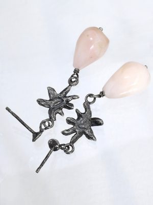 Silver Dark Flower Opal Earrings