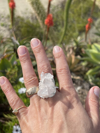 Clear Quartz Crystal Power Silver Ring