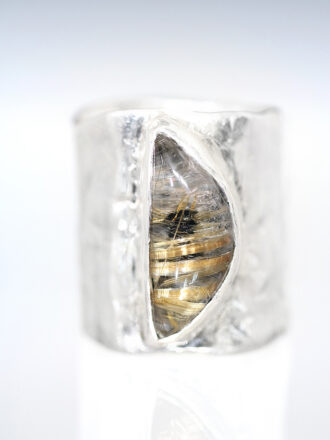 Magician Rutilated Quartz Half Moon Silver Ring