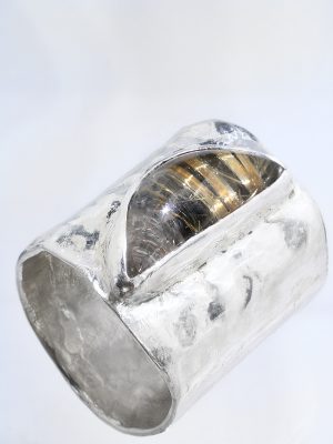 Magician Rutilated Quartz Half Moon Silver Ring