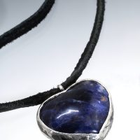 Sodalite Heart Silver Leather Choker Necklace