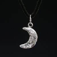 Silver Crescent Moon Leather Choker Necklace
