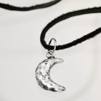 Silver Crescent Moon Leather Choker Necklace