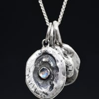 Rainbow Moonstone Silver Triple Found Charms Necklace
