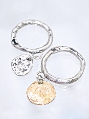 Gold Coin Charm Silver Ring