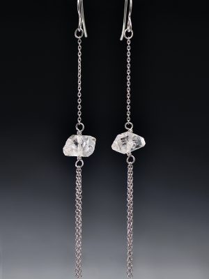 Silver Petroleum Quartz Crystal Tassel Earrings