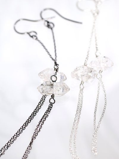 Silver Petroleum Quartz Crystal Tassel Earrings