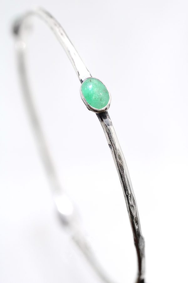 Silver Emerald Bangle Bracelet