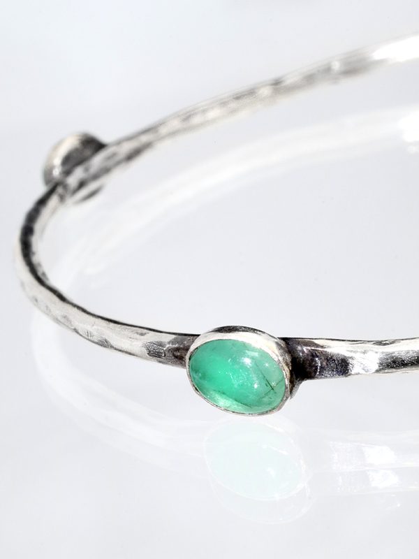 Silver Emerald Bangle Bracelet