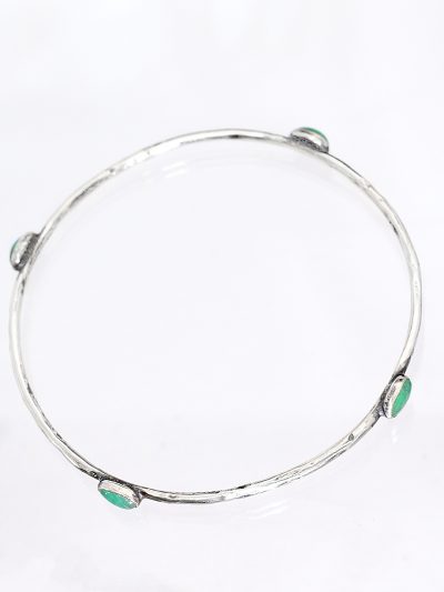 Silver Emerald Bangle Bracelet