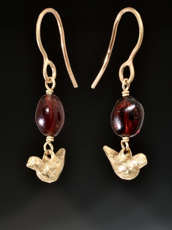 Ancient Gold Bird Garnet Earrings