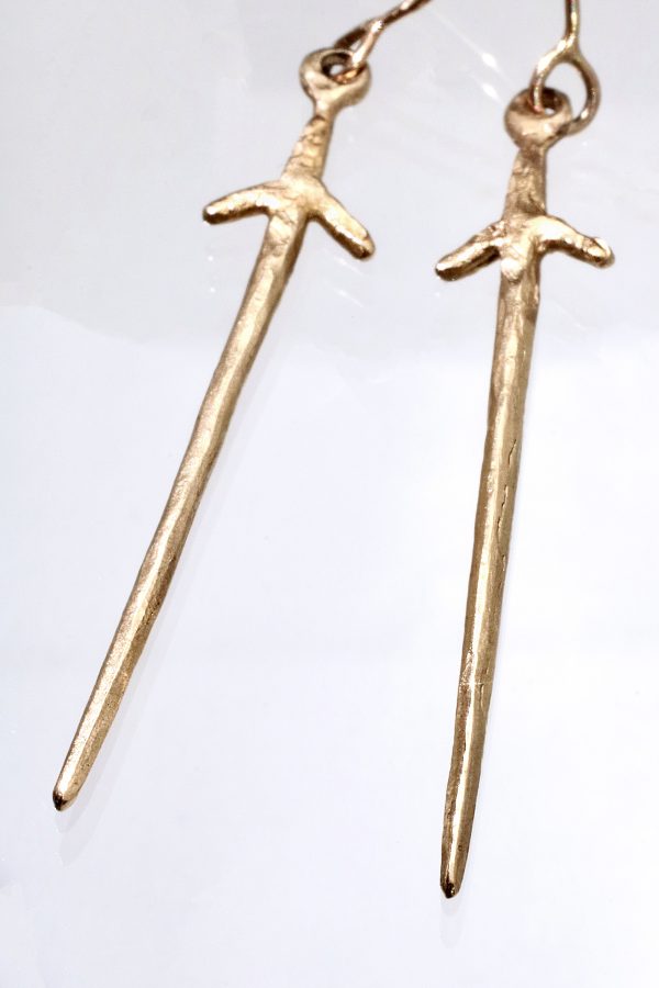 Gold Long Sword Earrings