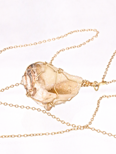 Sea Shell Fossil Wrapped Gold Necklace