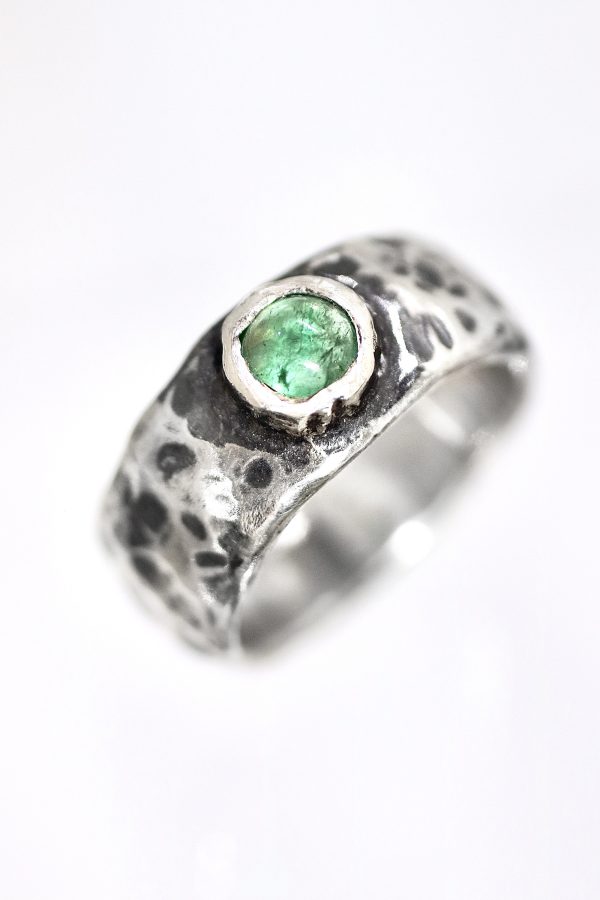 Silver Men's Boulder Emerald Solitaire Ring