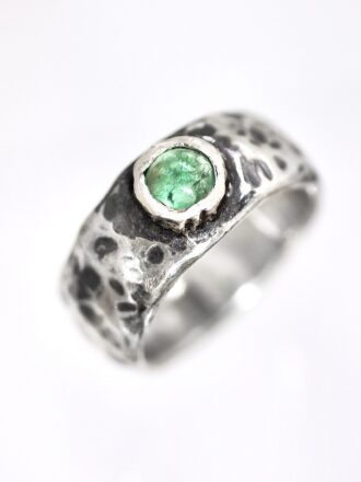 Silver Boulder Emerald Solitaire Ring