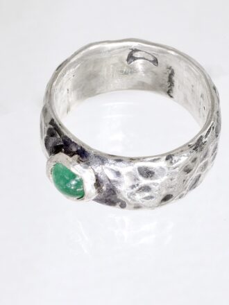 Silver Boulder Emerald Solitaire Ring