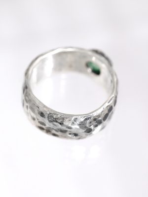 Silver Boulder Emerald Solitaire Ring