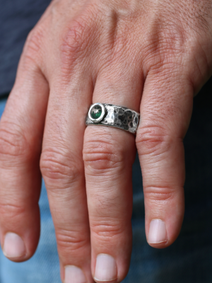 Silver Boulder Emerald Solitaire Ring