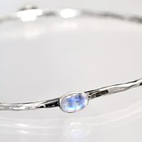 Silver Rainbow Moonstone Bangle Bracelet