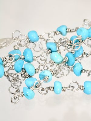 Sleeping Beauty Turquoise Bead Wrapped Silver Necklace