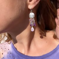 Silver Rainbow Moonstone Amethyst Chandelier Earrings