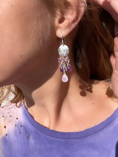 Silver Rainbow Moonstone Amethyst Chandelier Earrings