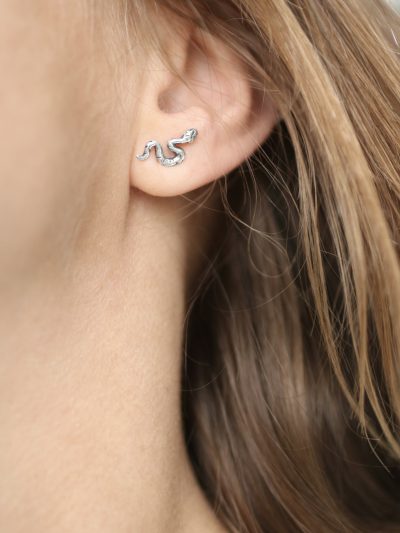 Ancient Silver Snake Stud Earrings