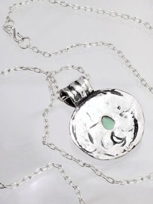 Green Tourmaline Silver Coin Medallion Necklace