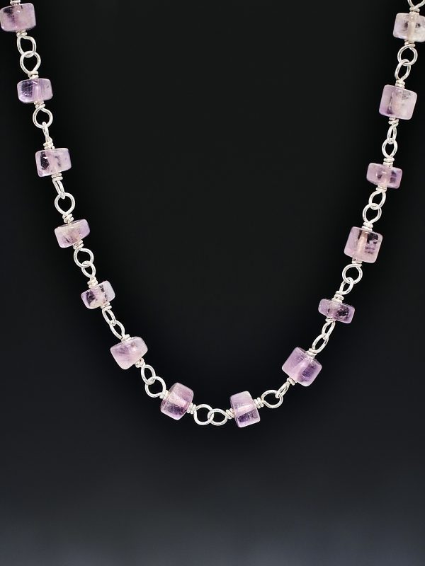 Amethyst Bead Wrapped Silver Necklace