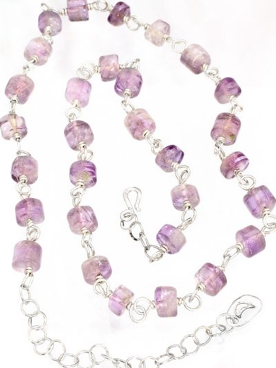 Amethyst Bead Wrapped Silver Necklace