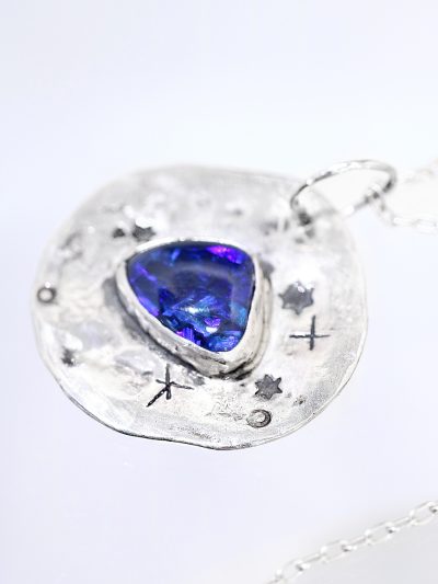 Cosmic Black Opal Silver Necklace