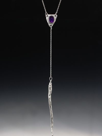 Amethyst Silver Wand Lariat Necklace