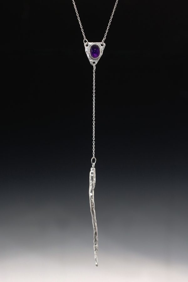 Amethyst Silver Wand Lariat Necklace