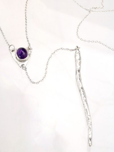 Amethyst Silver Wand Lariat Necklace